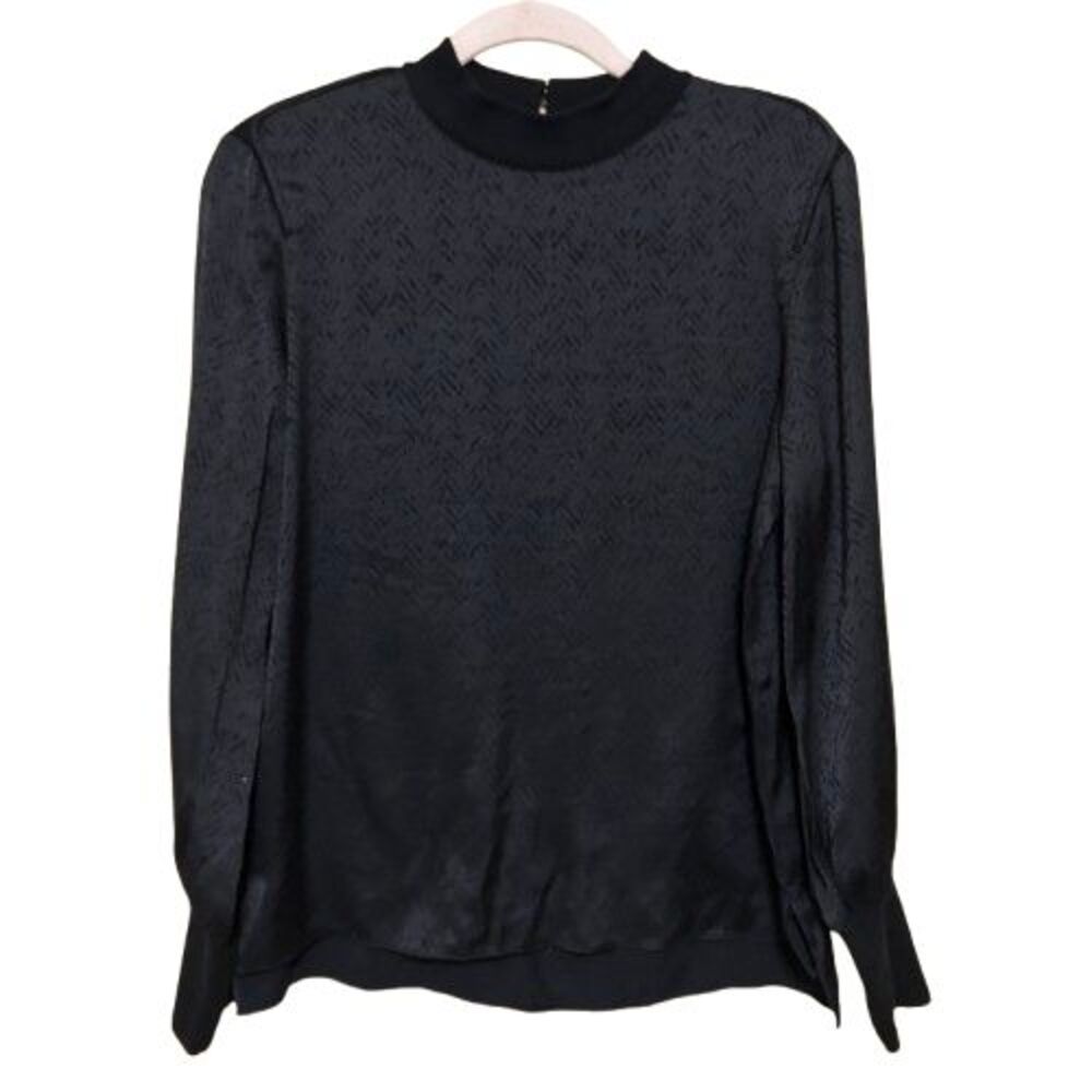 Rag & Bone Mock Neck Top Womens Medium Black Geometric Long Sleeve Minimalist